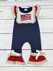 Baby Girl Flag Appliqué Patriotic Romper