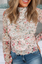 Load image into Gallery viewer, Floral Long Sleeve High Neck Sheath Mesh Blouse