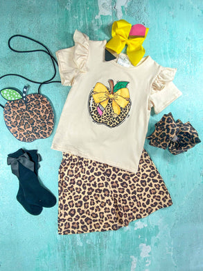 Pencil Bow & Animal Print Shorts Set