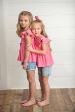 Load image into Gallery viewer, Kids Bright Pink Double Ruffle Flutter Sleeve Spring Shirt