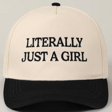 Load image into Gallery viewer, Literally Just A Girl Embroidery Two Tone Trucker Hat