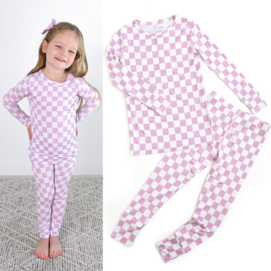 Myla Purple Checks TWO PIECE - NO BUTTON Bamboo Kids Lounge