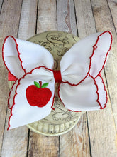 Load image into Gallery viewer, White Apple Embroidered Moonstitch Bow Headband