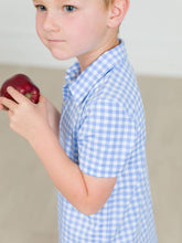 Load image into Gallery viewer, Boys Classic Periwinkle Blue Gingham Knit Short Sleeve Performance Polo