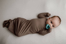 Load image into Gallery viewer, Cocoa Brown Ribbed Knotted Newborn Baby Gown sleepwear