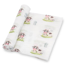 Load image into Gallery viewer, Moo Moo Here Farm Theme Baby Swaddle Blanket