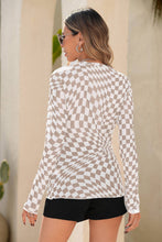 Load image into Gallery viewer, Checkered Pattern Mesh Mock Neck Long Sleeve Top