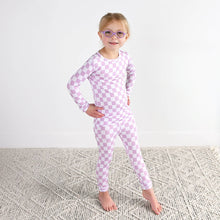 Load image into Gallery viewer, Myla Purple Checks TWO PIECE - NO BUTTON Bamboo Kids Lounge