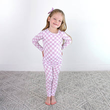 Load image into Gallery viewer, Myla Purple Checks TWO PIECE - NO BUTTON Bamboo Kids Lounge