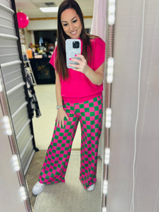 Check Yourself Pants- Hot Pink and Green