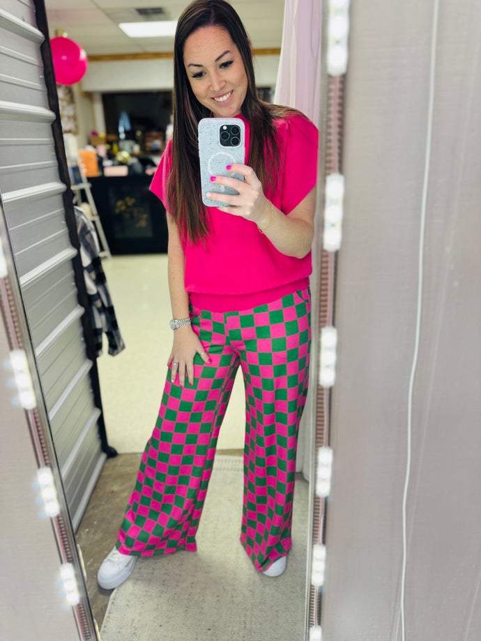 Check Yourself Pants- Hot Pink and Green