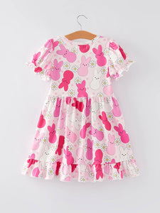 Easter Rabbit Ruffles Puff Sleeves Girls Dress