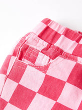Load image into Gallery viewer, Girls Pink Plaid Print Elastic Flared Pants Jeans