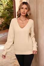 Load image into Gallery viewer, Lantern Sleeve V Neck Knot Back Sweater