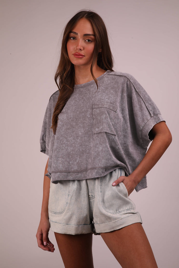 Mineral Washed Oversized Crop Comfy Knit Top