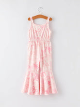Load image into Gallery viewer, Pink Bow Print Girls Sling Flared Jumpsuit
