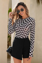 Load image into Gallery viewer, Checkered Pattern Mesh Mock Neck Long Sleeve Top