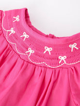 Load image into Gallery viewer, Girls Bow Smocking Embroidery Hot Pink Romper