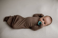 Load image into Gallery viewer, Cocoa Brown Ribbed Knotted Newborn Baby Gown sleepwear