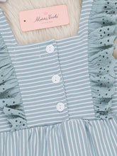 Load image into Gallery viewer, Blue Striped Eyelet Ruffle Jumpsuit