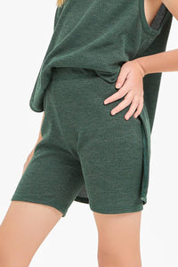 Waffle Knit Sleeveless Top and Biker Shorts Set