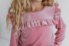 Load image into Gallery viewer, Girls Pink Velvet Ruffle Bow Fall Winter Fancy Pant Set