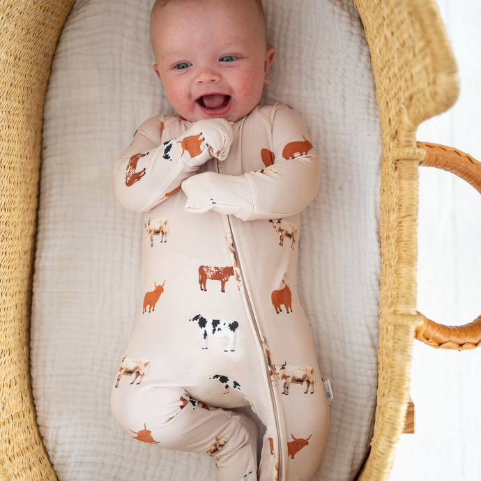 Bamboo 2-Way Convertible Zip Romper | Oatmeal Cow (0-24m)