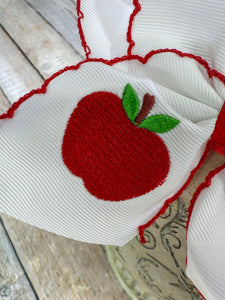 White Apple Embroidered Moonstitch Bow Headband