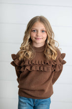 Load image into Gallery viewer, Kids Chocolate Double Ruffle Crew Neck Fall Winter Sweater