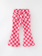 Load image into Gallery viewer, Girls Pink Plaid Print Elastic Flared Pants Jeans