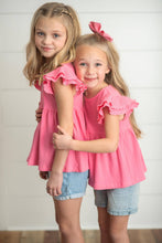 Load image into Gallery viewer, Kids Bright Pink Double Ruffle Flutter Sleeve Spring Shirt