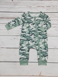 Dinosaur Camouflage Print Zip Romper