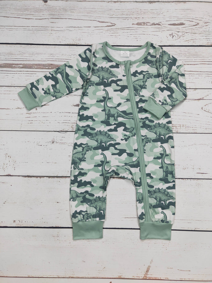 Dinosaur Camouflage Print Zip Romper