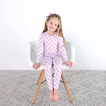 Load image into Gallery viewer, Myla Purple Checks TWO PIECE - NO BUTTON Bamboo Kids Lounge