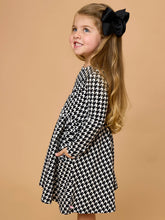 Load image into Gallery viewer, Girls Black Houndstooth Knit Long Sleeve Twirl Dress