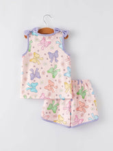 Load image into Gallery viewer, Girls Purple Bow Sleeveless Top and Shorts Set