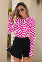 Load image into Gallery viewer, Checkered Pattern Mesh Mock Neck Long Sleeve Top