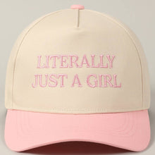 Load image into Gallery viewer, Literally Just A Girl Embroidery Two Tone Trucker Hat