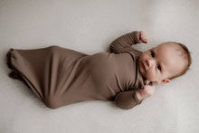 Load image into Gallery viewer, Cocoa Brown Ribbed Knotted Newborn Baby Gown sleepwear