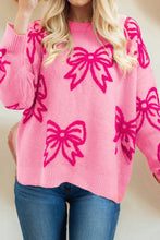 Load image into Gallery viewer, Bow Pattern Drop Sleeve Loose Sweater