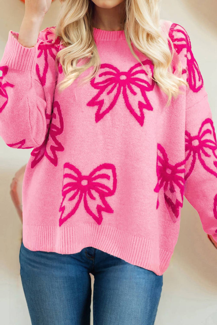 Bow Pattern Drop Sleeve Loose Sweater