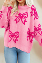 Load image into Gallery viewer, Bow Pattern Drop Sleeve Loose Sweater