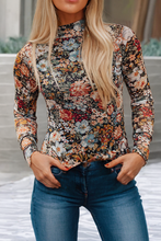 Load image into Gallery viewer, Floral Long Sleeve High Neck Sheath Mesh Blouse
