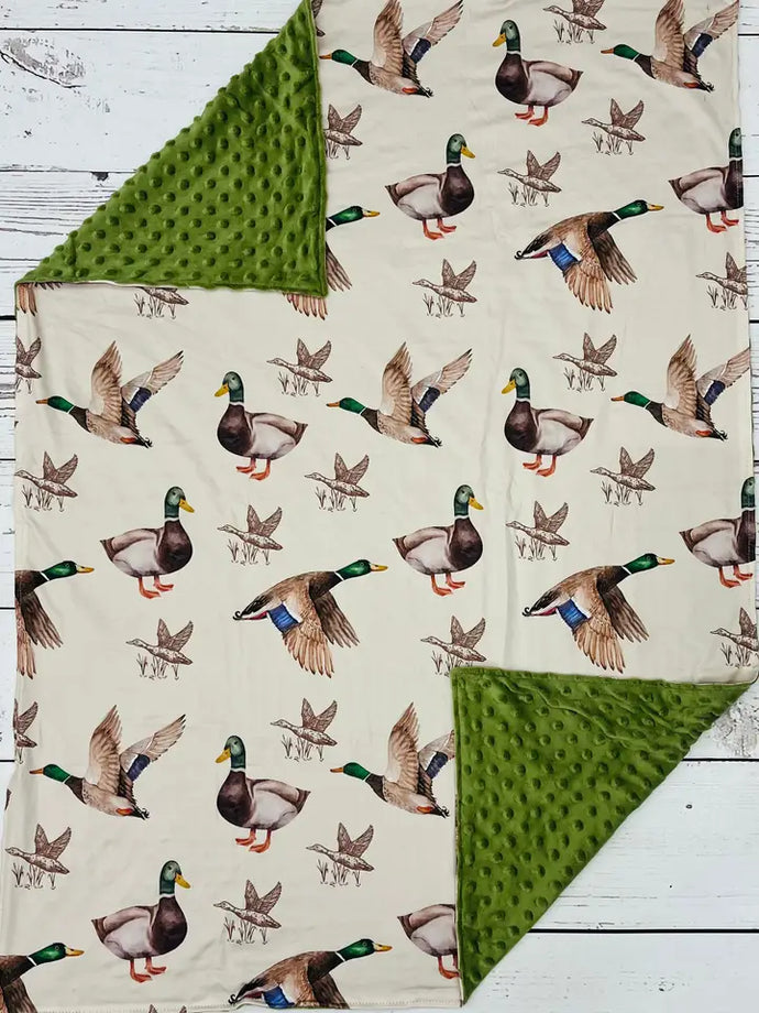 Olive Minky Duck Blanket