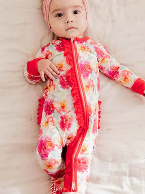 Zippered Footie in Pink Peony
