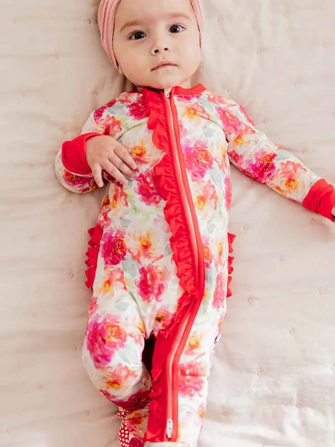 Zippered Footie in Pink Peony
