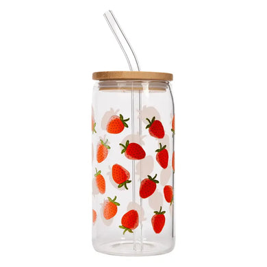 Strawberry 17oz Can Glass with Straw