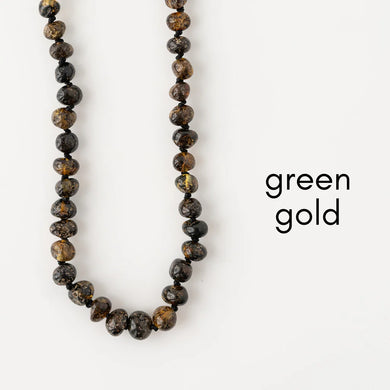 Green Gold Baltic Amber Teething Necklace